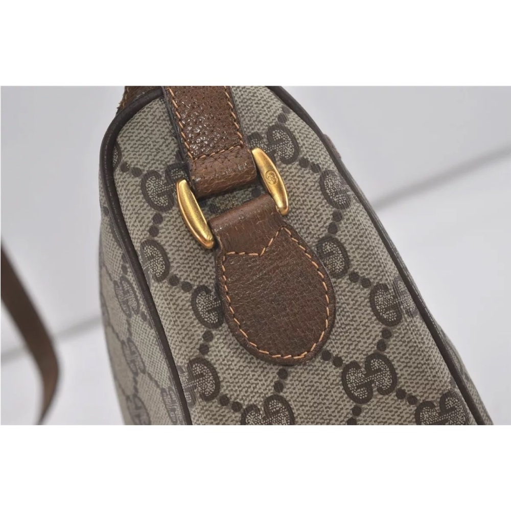Authentic GUCCI Web Sherry Line Shoulder Cross Bag GG PVC Leather Brown 7169I - Picture 9 of 16